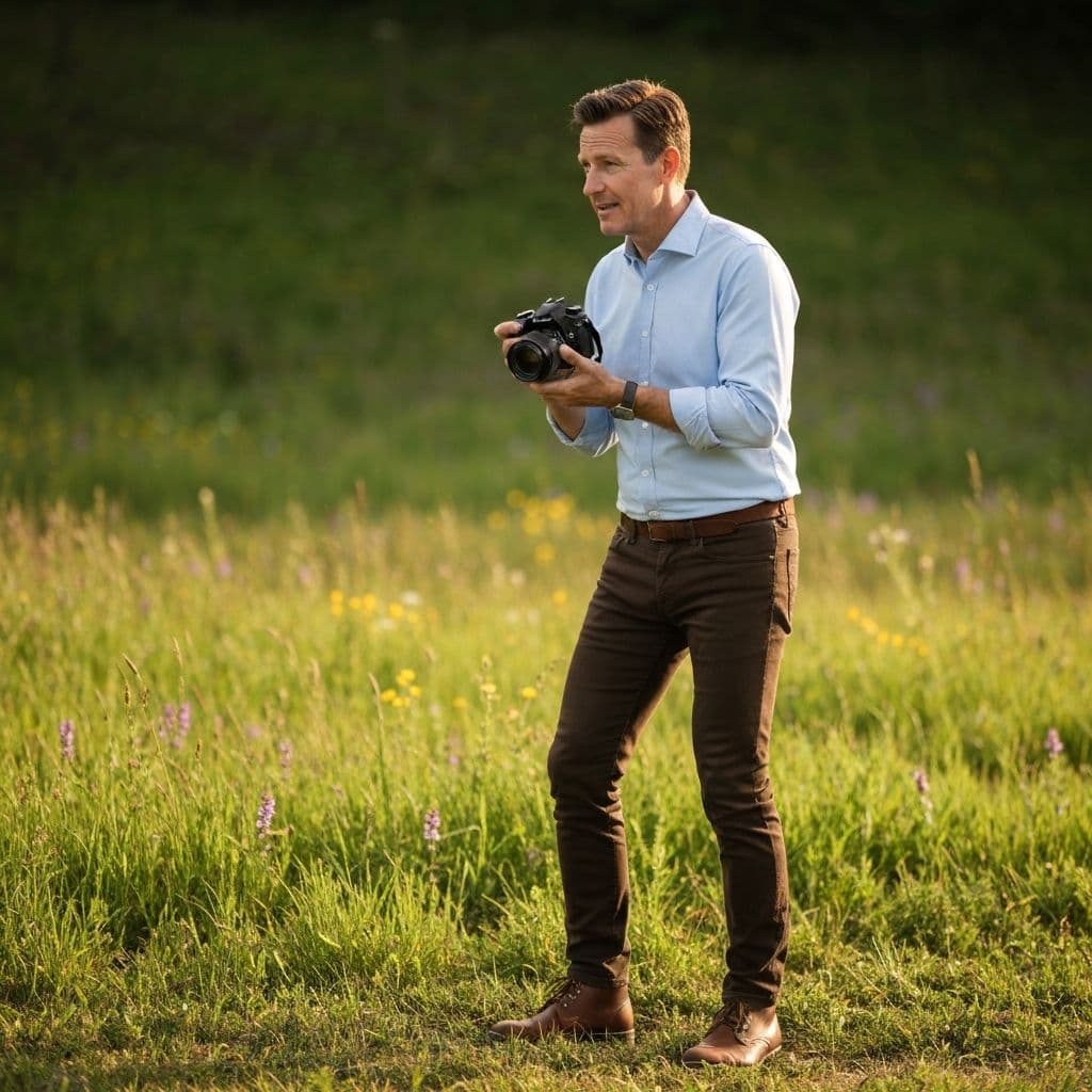 Photographer holding a camera outdoors